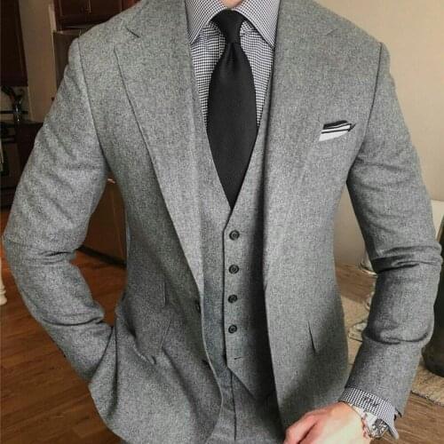 Winter Tweed Formal Mens Pants Suits Plus Size Two Button Groom Best Man Coat Business Wedding Blazer (Jacket+Vest+Pants)