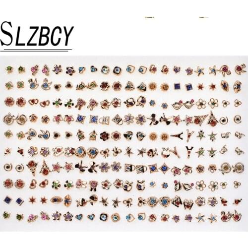 100 pairs/set Gold Silver Color Crystal Alloy Small Stud Earrings Sets For Women Girls Mixed Style Animal Flower Earring Jewelry