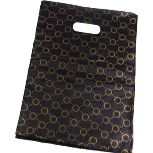 New Design Wholesale 50pcs/lot 25*35cm Luxury Black Packaging Bags With Gold Dot Favor Shopping Plastic Bags