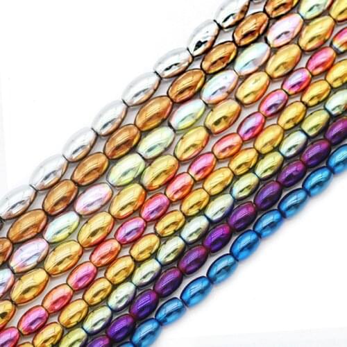 6/8MM Rice Grains Oval Hematite Blue,Gold,Green,Purple Natural Stone Spacer Loose Beads For Jewelry Making Diy Bracelet Necklace