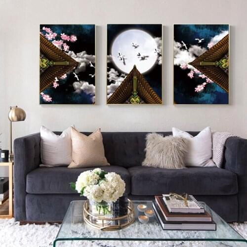 Chinese Style Architecture Canvas Art Paintings Living Room Bedroom Prints Wall Poster Home Decor No Frame