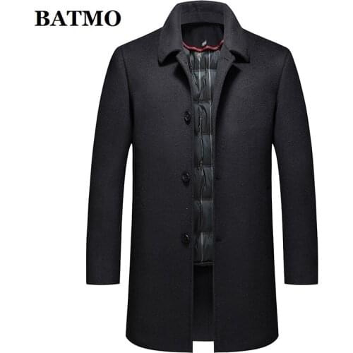 BATMO 2020 new arrival winter wool thicked trench coat men,90% white duck down liner ,2816