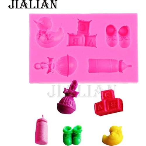 Free shipping Baby shoes, baby bottles ABC letters chocolate cake decorating tools DIY baking fondant silicone mold T0454