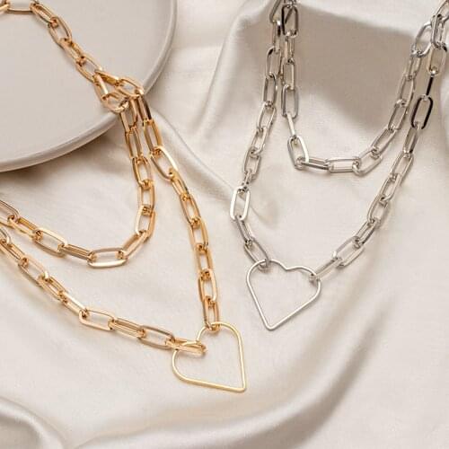 Fashion Multi Layer Womens Neck Chain Necklaces For Women New Design Lock Portrait Pendants Necklace Gold Metal Heart Necklace
