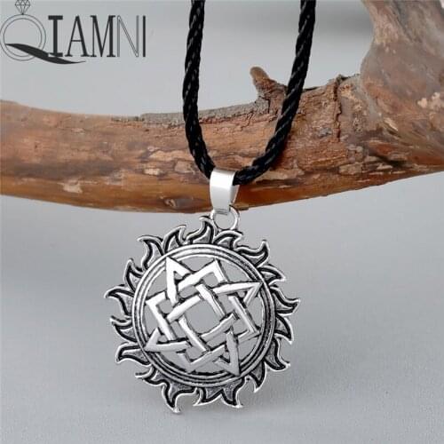 QIAMNI Ancient Viking Solar Amulet Pendant Necklace Nordic Slavic Star Talisman Party Collar Norse Charm Gift Women Men Jewelry