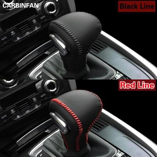 Black Genuine Leather DIY Hand-stitched Car Gear Shift Knob Cover for Audi A3 A4 A5 A6 A8 Q5 Q7 Automatic