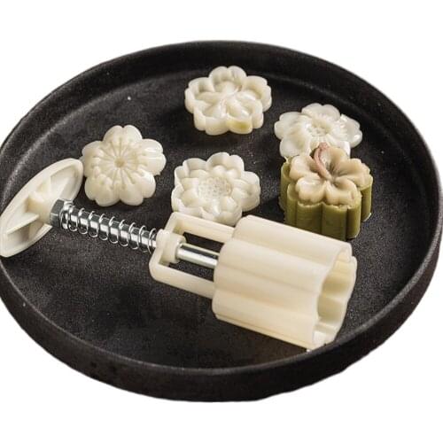 50g Mooncake Mold with 6 Stamps Cookie Cutter Hand Press Green Bean Cake Pastry Mould DIY Bakeware