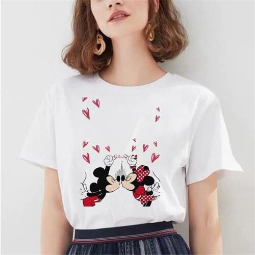 Mickey Minnie Kiss Mouse Lovers T Shirt Women Cartoon Casual Tshirts Tees Harajuku Style Graphic Tops Kawaii Female T-shirt