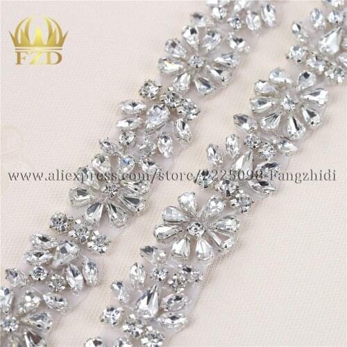 FZD 1 Yard Rhinestones Trim Dress Accessories Applique Motif Crystals Sewing Patches For Bridal Garter Wedding Dress