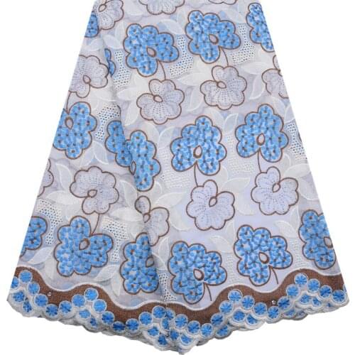 Kalume Latest African Dry Swiss Cotton Lace Fabric Big Flowers Swiss Voile Tulle Lace Fabric With Stones For Nigerian Dress 1823