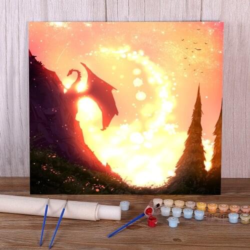 Scenery Dragon Painting By Numbers Set Acrylic Paints 40*50 Canvas Painting Decorative Paintings For Children For Handiwork
