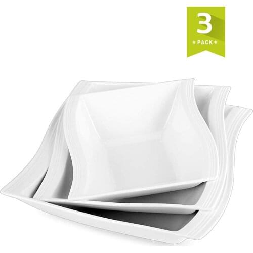 MALACASA FLORA-3SB 3-pieces China Ceramic Cream Soup Bowls Kitchen Dinnerware Set White Porcelain Salad Bowl(10" & 8.5" & 7")