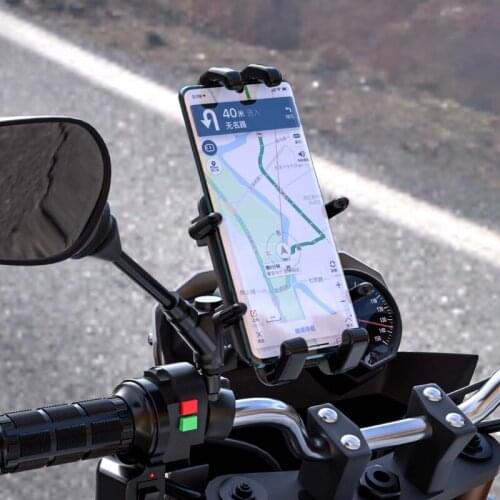 Metal Motorcycle Scooter Rearview Mirror Mobile Phone Mount Stand Holder Cradle for 4.7-6.8" Cellphone Smartphone GPS