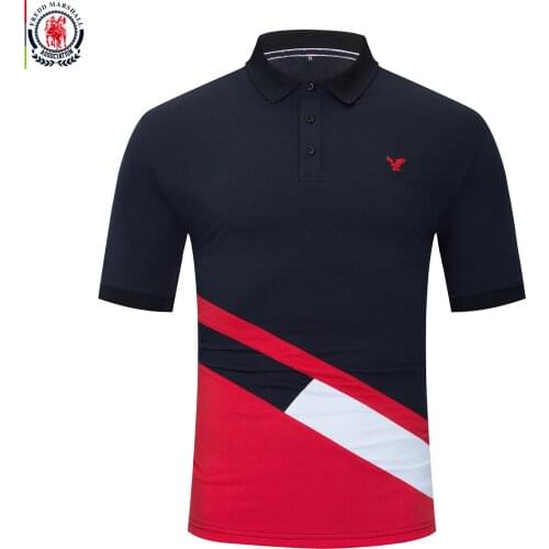 FREDD MARSHALL Fashion Eagle Embroidered Mens Polo Shirt Short Sleeve Casual Patchwork Cotton Polo Shirt Color Block Polos 506