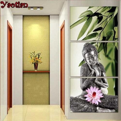 3 Panel Zen Buddha And Bamboo Lotus DIY diamant painting Complete diamond painting mosaic embroidery full square round drill
