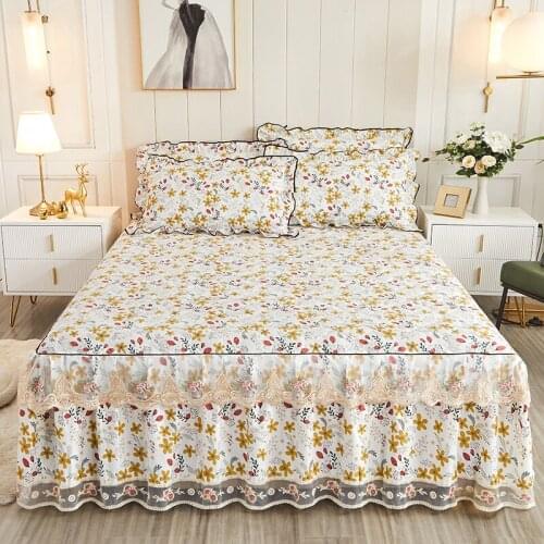 New Cotton Lace Bed Skirt 7 color designsSmall floral Bedspread Coverlet Bed Cover Bed Sheet Pillowcases 1.5m 1.8m 2.0m bed