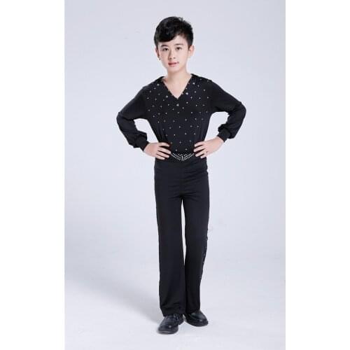 Wholesale Black Latin Dance Competition Costumes Children Kids Boys Latin Ballroom Dance Dress Suit diamond