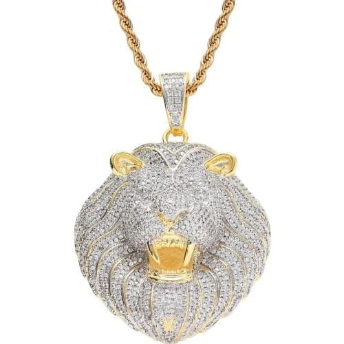 Iced Out Necklace Micro Pave Cubic Zircon Lion Head Pendant Necklace for Men Women Gifts Luxury Hip Hop Jewelry