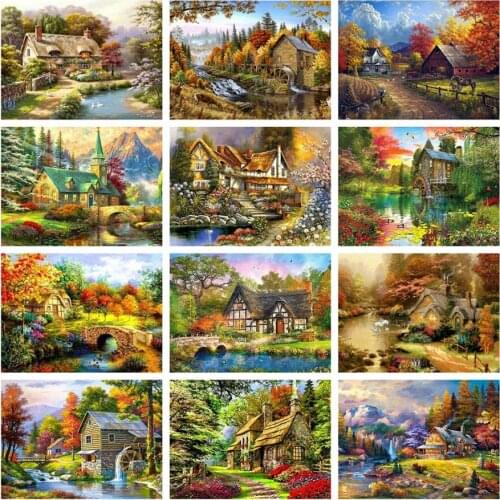 Landscape Diamond Embroidery Painting Forest Cottage Mosaic Rhinestone Sticker Wall Decor New Arrival Puzzle Picture Diamond Dot
