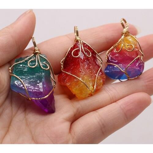 Natural Crystal Stone Pendant Irregural Winding Wire Pendant Charms for Making DIY Jewerly Necklace Accessories 25x45-28x50mm