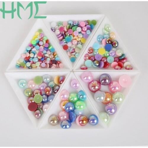 Multi sizes(3-14mm) Mix Colors Craft Imitation Pearls Half Round Flatback Pearls for DIY Craft Jewelry Findings Making(no box)