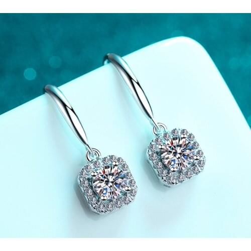 Inbeaut 925 Silver Excellent Cut 1 ct D Color Pass Diamond Test Moissanite Square Drop Earrings Sparkling Moissanite Earrings