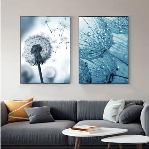 Gray-Blue Plant Close-Up Photography Wall Painting Dandelion Succulents Still Life Canvas Printing Wall Art Decorative Poster