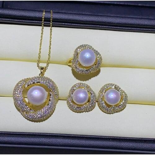SINZRY 2020 luxury pearl jewelry set AAA cubic zircon pearl bridal pendant necklace earring ring sets for women