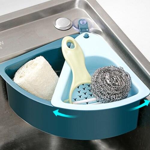Vegetable Fruit Drainer Basket Sink Filter Shelf Suction Cup Sponge Rack Storage Box Kitchen Triangular Sink Strainer