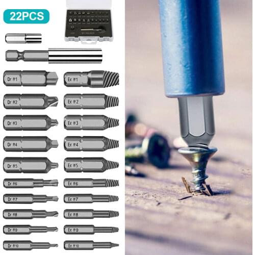 22Pcs Damaged Screw Extractor Drill Bits Purpose Tools HSS Broken Speed Out Easy out Bolt Stud Stripped Screw Remover Tool
