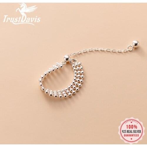 TrustDavis Real 925 Sterling Silver Fashion Three Layers Beads Chain Ring Sizable For Women Wedding Party Fine Jewelry DB996