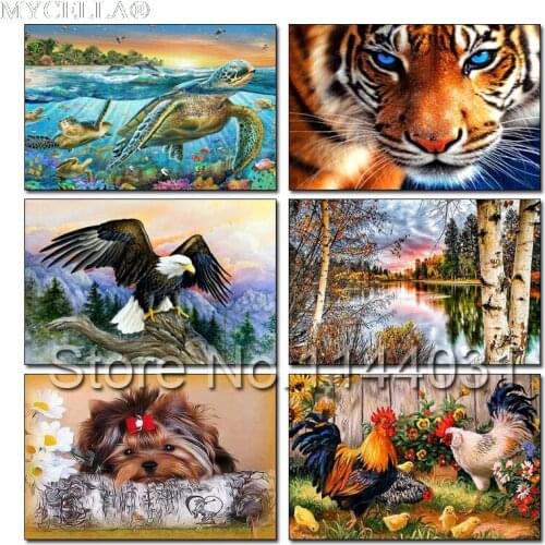 Needlework Full Landscape Cross Stitch Animal Diy Diamond Painting Kits Cross Stich Diamond Embroidery Turtles Tiger Christmas
