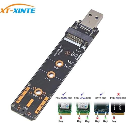 XT-XINTE USB 3.1 for NVME SATA Dual Protocol M.2 Key-B-M Adapter 10Gbps USB3.1 Gen 2 Converter Card for NVME 2230-2280 SSD
