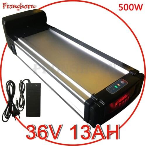 Rear Rack 24V 36V 48V Electric Bike Battery 10AH 13AH 15AH 18AH 20AH E-Bike Lithium Battery with Taillight+Double Layer Luggage