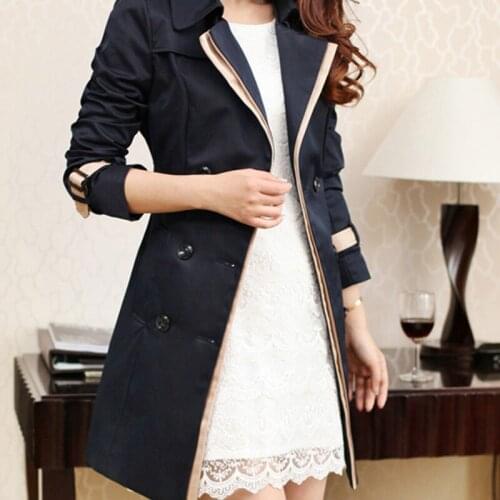 Women England Windbreaker Double Breasted Sashes Office Ladies Long Jacket Coats Trench Female Thick Outerwear Large Sizes