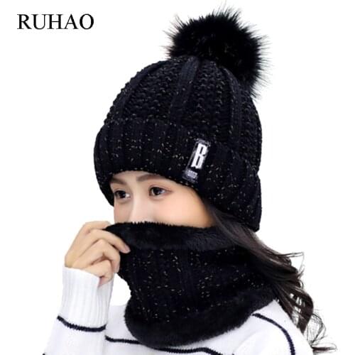 Womens Knitted Hat Scarf Caps Neck Warmer Winter Hats For Men Women Balaclava Skullies Beanies Warm Fleece Cap 6 Colors
