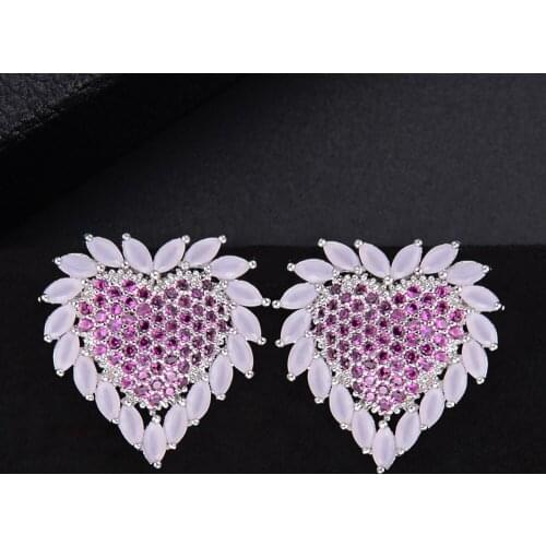 LARRAURI Handmade Hot Opal Austrian CZ Sweet Heart Stud Earrings for Women Girl Daily Earrings Party Anniversary Birthday Gift