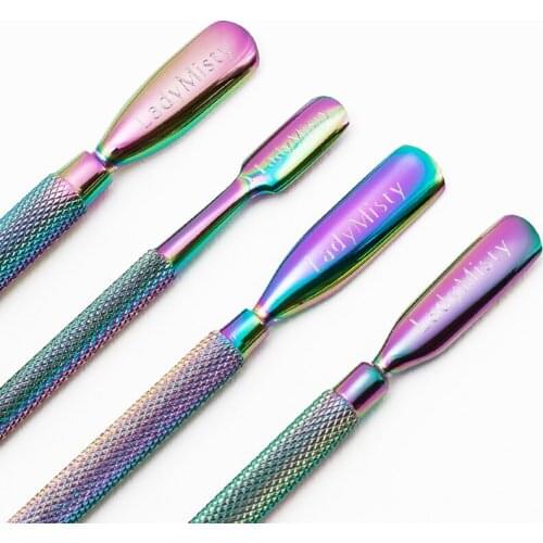 1 Pcs Double Head Rainbow Stainless Steel Cuticle Pushers Remover Dead Skin Removal of nail polish for Nail Art Cleaner Tool