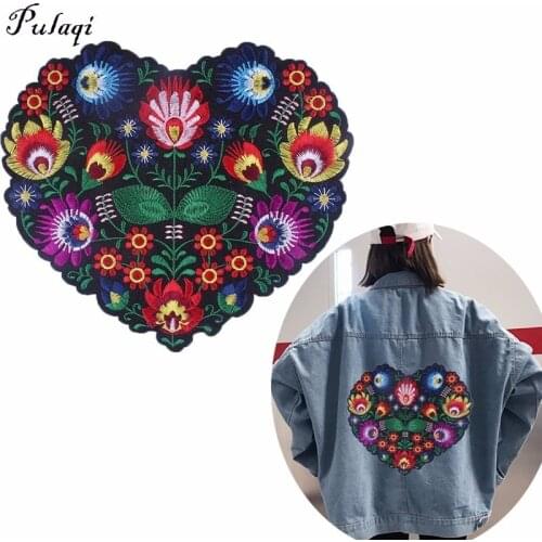 Pulaqi Heart Shape Flower Embroidery Applique Patches For Clothing Iron On Patch Applique For DIY Clothes Jackets Sewing Craft
