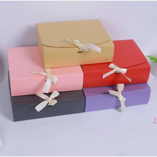 24.5x20x7cm Large Pink red purple paper gift box with ribbon wedding favor birthday party gift packaging paper box big paper bo