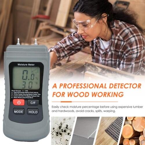 Two Pins Digital Wood Moisture Meter Wood Humidity Tester Hygrometer Timber Damp Detector Large LCD Display