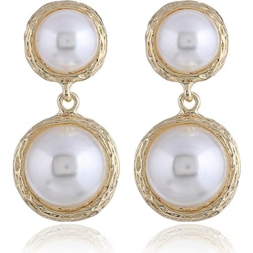 CRLEY White Round Drop Earrings for Women Hanging Drop Earrings Gold Silver Elegant Princess Romantic Handmade Jewelry Gifts