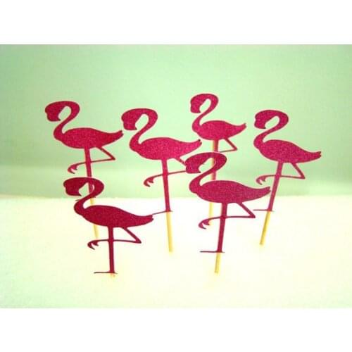 Fushia Glittery Flamingo wedding Cupcake Toppers tea Party Decor food picks Birthday bridal baby shower cake decorations