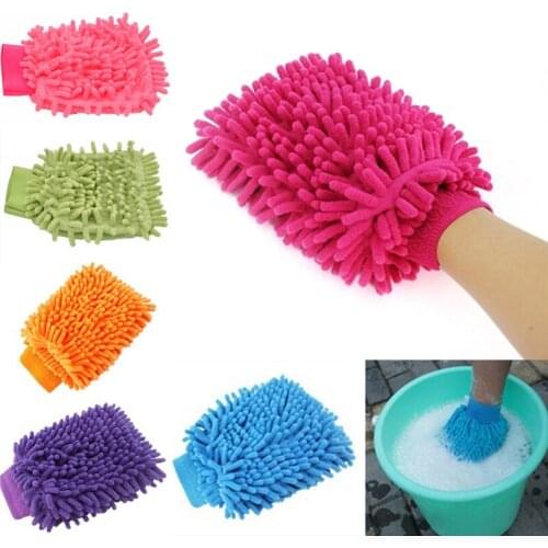 Hot sale microfiber chenille car wash gloves with soft mesh backing without scratches for car wash and household cleaning wipes