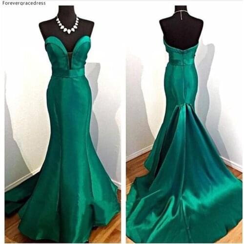 Emerald Green Evening Dress Elegant Mermaid Sweetheart Satin Backless Women Wear Prom Night Party Gown