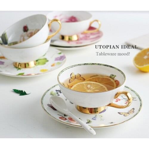 Ceramic cup bone china coffee cup and saucer small fresh European style tea cup afternoon tea black tea cup custom Logo
