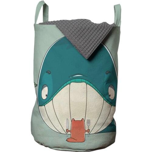 Whale Laundry Basket Big Fish and Funny Cat Animal Cartoon Organizer for Clothes Underwear Socks Toys Wash Bag & Home Storage