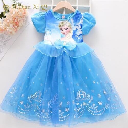 Summer Kids Dresses for Girls Frozen Elsa Short Sleeve Princess Dresses Vestidos Birthday Little Children Costume Girl Outfits