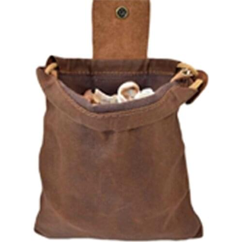 Hot Waxed Canvas Foraging Pouch Collapsible Leather Outdoor Waist Belt Pocket with Drawstring for Hiking Beachcombing
