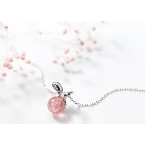 Cute Strawberry Crystal Rabbit 925 Sterling Silver Clavicle Chain Creative Sweet Personality Female Necklace SNE299